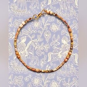 Genuine Pink Opal  In Dainty Beautiful  Gold Necklace Or Choker